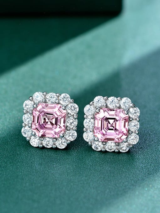 Pink [e 0174] 925 Sterling Silver High Carbon Diamond Geometric Luxury Earring
